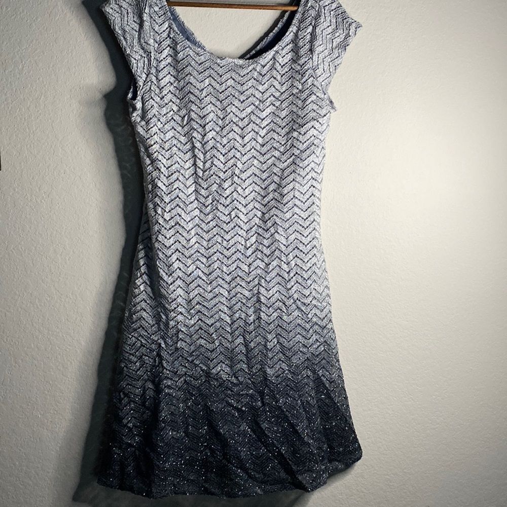 Women’s Metaphor Gray Gradient Chevron glitter sleeves dress A line Size 12